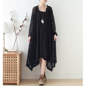 High-End Hollow Out Oversized Cardigan Chinese Buttons Vintage Outerwear