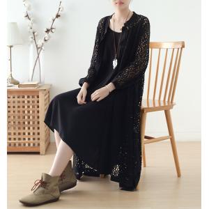 High-End Hollow Out Oversized Cardigan Chinese Buttons Vintage Outerwear
