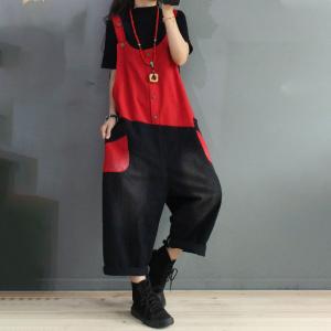 Street Fashion Baggy 90s Dungarees Contrast Colors Overalls Pants Womens