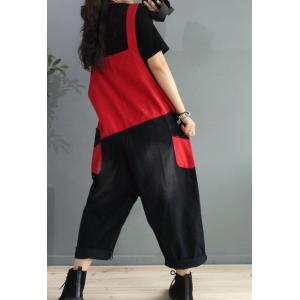 Street Fashion Baggy 90s Dungarees Contrast Colors Overalls Pants Womens