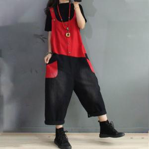 Street Fashion Baggy 90s Dungarees Contrast Colors Overalls Pants Womens