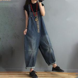 Gingham Patchwork Denim Bib Overalls Womens Blackless Cuffed Dungarees