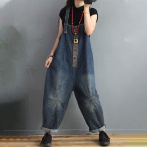 Gingham Patchwork Denim Bib Overalls Womens Blackless Cuffed Dungarees