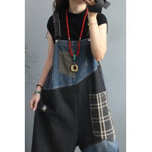 Checkered Patchwork Fluffy Dungarees Large Korean Overalls