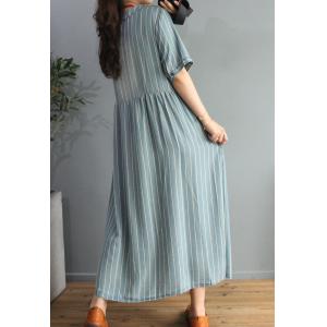 White Vertical Striped Dress Light Blue Maxi Shirt Dress