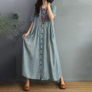 White Vertical Striped Dress Light Blue Maxi Shirt Dress