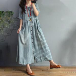 White Vertical Striped Dress Light Blue Maxi Shirt Dress