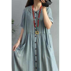 White Vertical Striped Dress Light Blue Maxi Shirt Dress