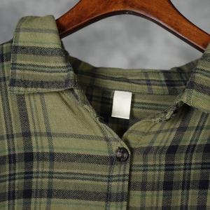 Casual Style Womens Tartan Shirt Linen Long Sleeves Shirt