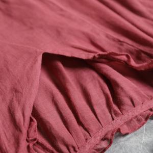 High-Waisted Flare Sleeve Red Dress Cotton Linen Beach Dress