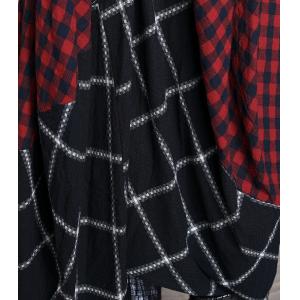Checkered Red Tent Dress Cotton Linen Plus Size Cocoon Dress