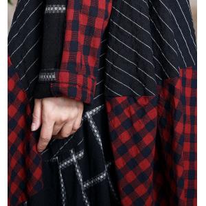 Checkered Red Tent Dress Cotton Linen Plus Size Cocoon Dress
