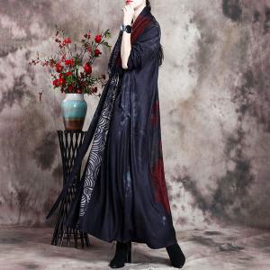 Long Sleeves Black Tie Front Dress Japanese Kimono Maxi Dress