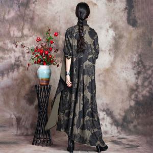 Black Printed Cowl Neck Dress Asymmetrical Designer Winter Dress