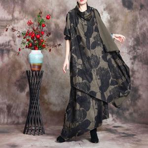 Black Printed Cowl Neck Dress Asymmetrical Designer Winter Dress