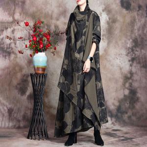 Black Printed Cowl Neck Dress Asymmetrical Designer Winter Dress