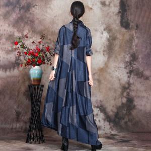 Modest Fashion Blue Turtleneck Dress Asymmetrical Geometry Church Dress