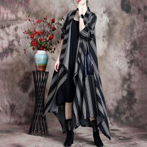 Chunky Striped  Duster Coat Plus Size Cotton Winter Coat Womens