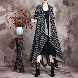 Chunky Striped  Duster Coat Plus Size Cotton Winter Coat Womens