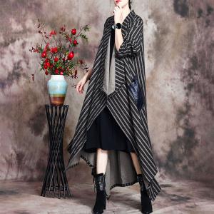 Chunky Striped  Duster Coat Plus Size Cotton Winter Coat Womens