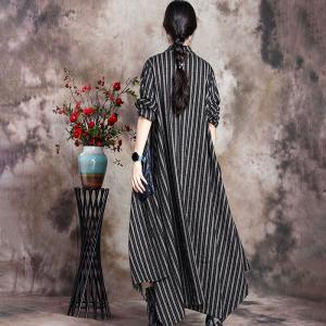 Chunky Striped  Duster Coat Plus Size Cotton Winter Coat Womens