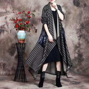 Chunky Striped  Duster Coat Plus Size Cotton Winter Coat Womens