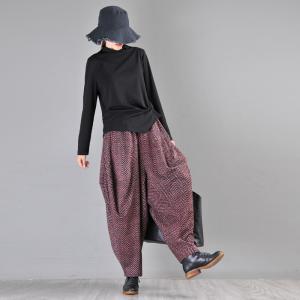 Plus Size Winter Harem Pants Dark Red Tweed Balloon Pants for Wome