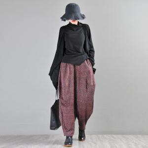 Plus Size Winter Harem Pants Dark Red Tweed Balloon Pants for Wome