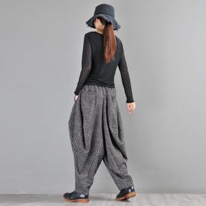 Winter Fashion Black Striped Loose Pants Tweed Hippie Trousers