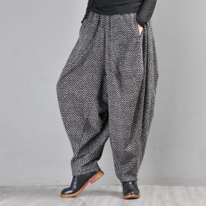 Winter Fashion Black Striped Loose Pants Tweed Hippie Trousers