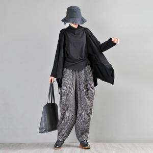 Winter Fashion Black Striped Loose Pants Tweed Hippie Trousers