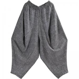 Winter Fashion Black Striped Loose Pants Tweed Hippie Trousers