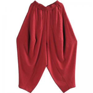 Jacquard Weave Red Harem Pants Large Designer Dhoti Pants for Women