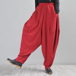 Jacquard Weave Red Harem Pants Large Designer Dhoti Pants for Women