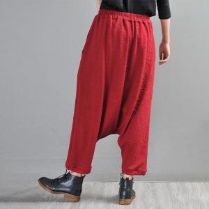 Minimalist Red Drop Crotch Pants Womens Fashion Jacquard Harem Pants
