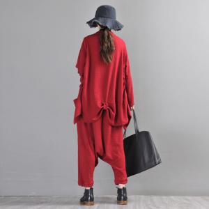 Minimalist Red Drop Crotch Pants Womens Fashion Jacquard Harem Pants