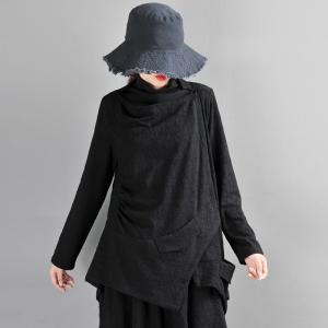 Asymmetrical Black Duster Coat Shawl Neck Long Sleeve Short Coat