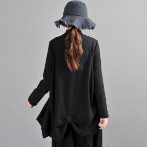 Asymmetrical Black Duster Coat Shawl Neck Long Sleeve Short Coat