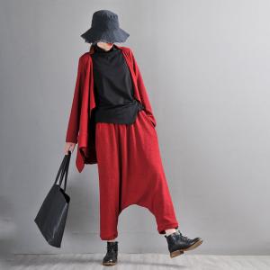 90s Fashion Red Short Jacket Jacquard Linen Duster Cardigan