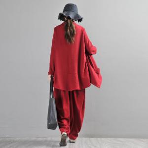 90s Fashion Red Short Jacket Jacquard Linen Duster Cardigan