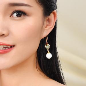 Elegant White Shell Beaded Earrings Aventurine Chinese Jewelry