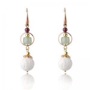 Elegant White Shell Beaded Earrings Aventurine Chinese Jewelry