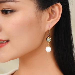 Elegant White Shell Beaded Earrings Aventurine Chinese Jewelry