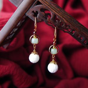 Elegant White Shell Beaded Earrings Aventurine Chinese Jewelry