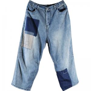 Cloth Patchwork Baggy Boyfriend Jeans Contrast Color Straight-Leg Jeans