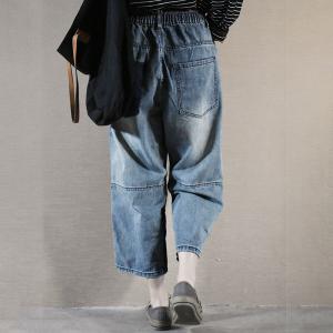 Cloth Patchwork Baggy Boyfriend Jeans Contrast Color Straight-Leg Jeans