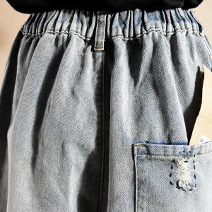 Baggy-Fit Embroidered Mom Jeans Straight-Legs Distressed Denim