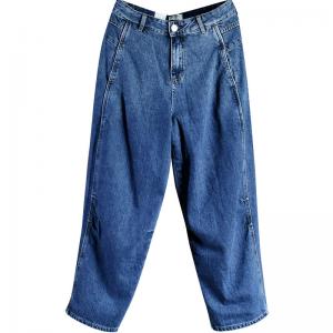 Dark Blue High Rise Straight Jeans Korean Baggy Cuffed Mom Pants