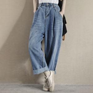 Boyfriend Style Baggy Cuffed Jeans High Rise Dad Jeans