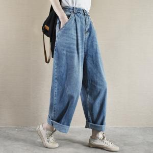 Boyfriend Style Baggy Cuffed Jeans High Rise Dad Jeans